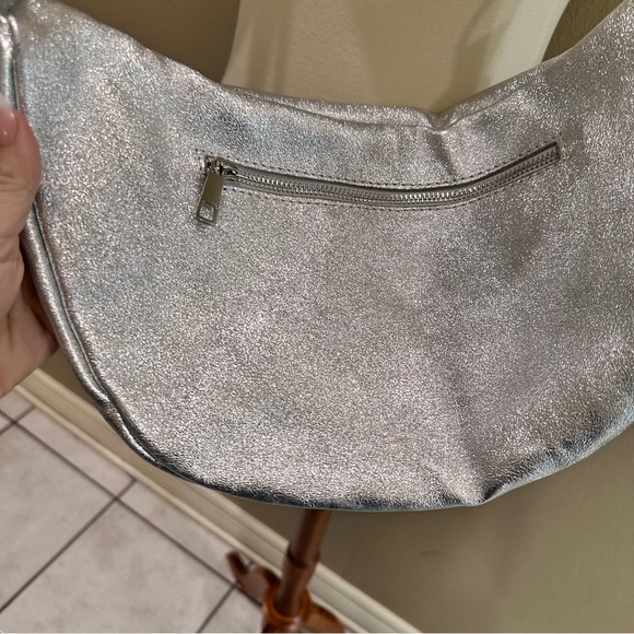 Women's Shoulder large metallic silver leather sling bag oversized fanny pack - Picture 13 of 13